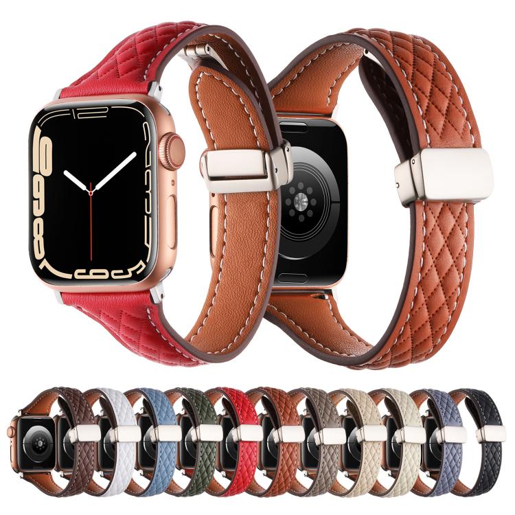 For Apple Watch 46mm / 49mm / 45mm / 44mm Kalebol Diamond Pattern Magnetic Buckle Leather Strap(Coffee) - Watch Bands by Kalebol | Online Shopping South Africa | PMC TechLife | Buy Now Pay Later Mobicred