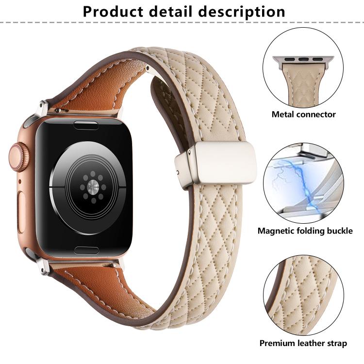 For Apple Watch 46mm / 49mm / 45mm / 44mm Kalebol Diamond Pattern Magnetic Buckle Leather Strap(Mud Grey) - Watch Bands by Kalebol | Online Shopping South Africa | PMC TechLife | Buy Now Pay Later Mobicred