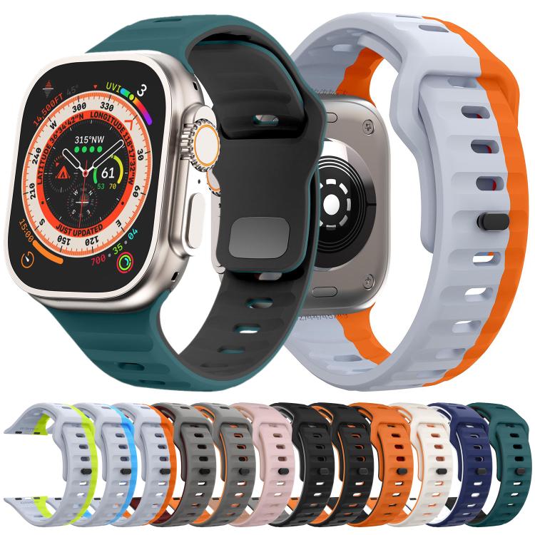 For Apple Watch 46mm / 49mm / 45mm / 44mm Kalebol Wave Reverse Buckle Two-color Silicone Strap(Black Grey) - Watch Bands by Kalebol | Online Shopping South Africa | PMC TechLife | Buy Now Pay Later Mobicred