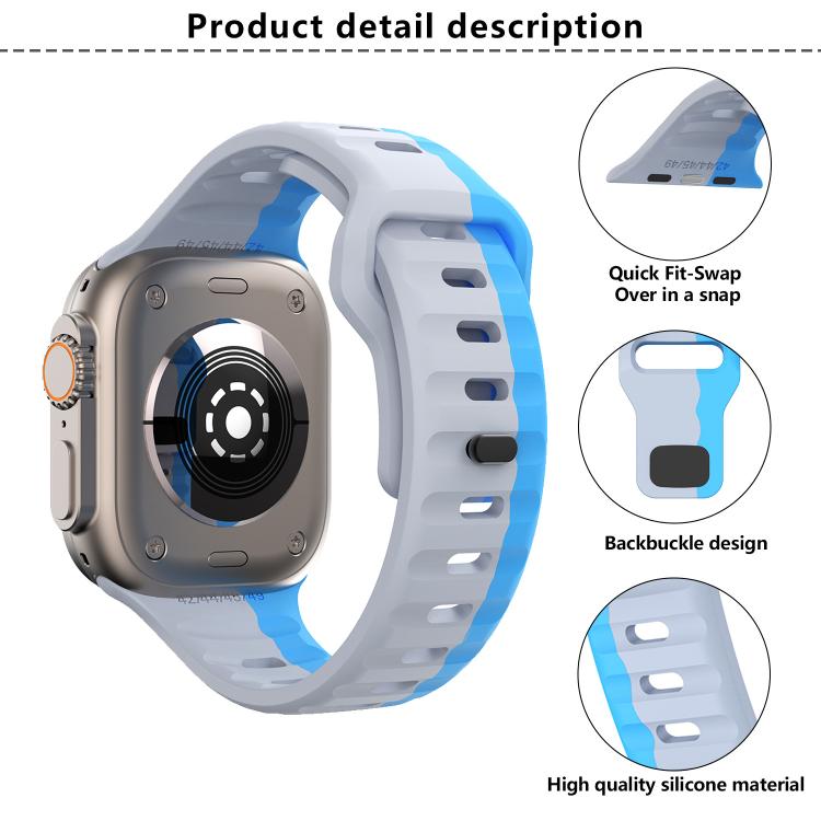 For Apple Watch 42mm / 41mm / 40mm / 38mm Kalebol Wave Reverse Buckle Two-color Silicone Strap(Wild Path Grey Blue) - Watch Bands by Kalebol | Online Shopping South Africa | PMC TechLife | Buy Now Pay Later Mobicred