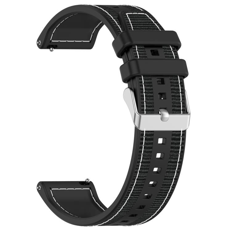 22mm Kalebol Ordinary Silver Buckle Hybrid Nylon Braid Silicone Watch Band(Black) - 22mm Bands by Kalebol | Online Shopping South Africa | PMc TechLife | Buy Now Pay Later Mobicred