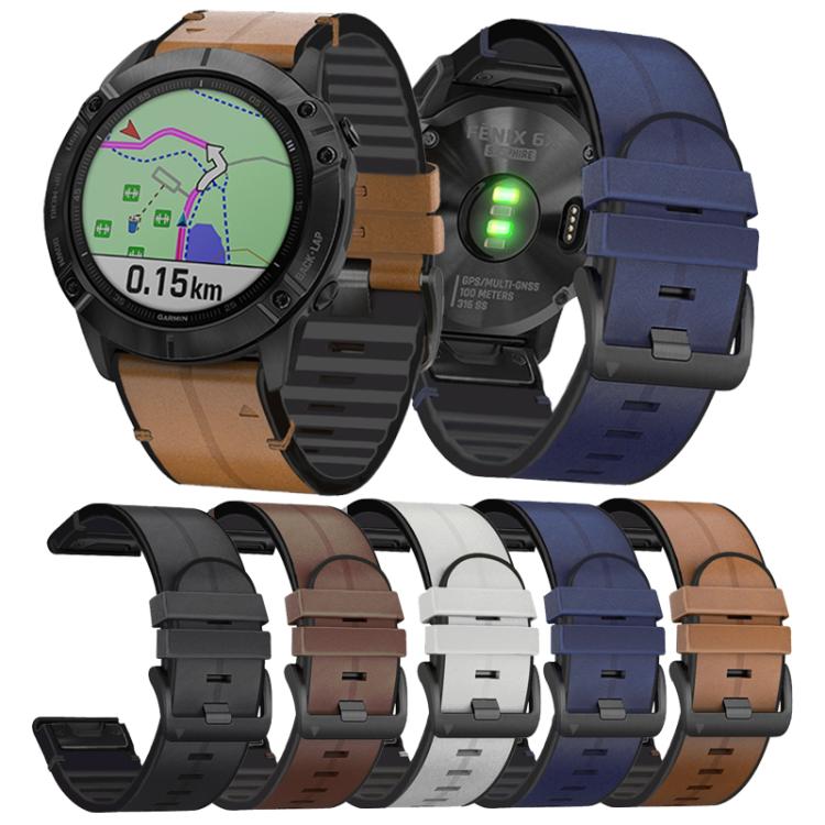 For Garmin QuickFit 22mm Kalebol Quick Release Silicone Leather Watch Band(Dark Blue) - free shipping - PMc TechLife - Order now!
