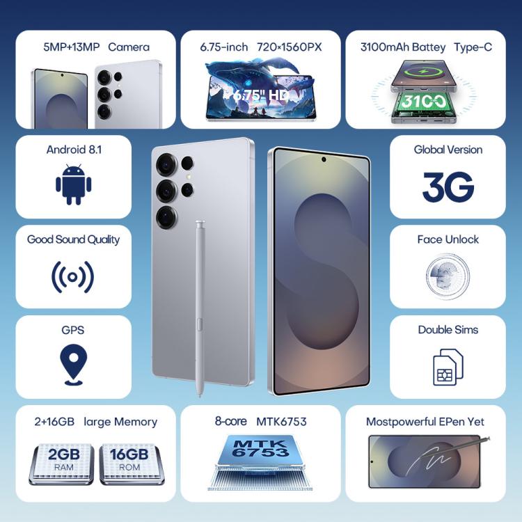 F10 / S25 Ultra, 2GB+16GB, 6.75 inch Android 8.1 MTK6753 Octa Core, Network: 3G, Dual SIM, Plug:AU Plug(Titanium Grey) - free shipping - PMc TechLife - Order now!