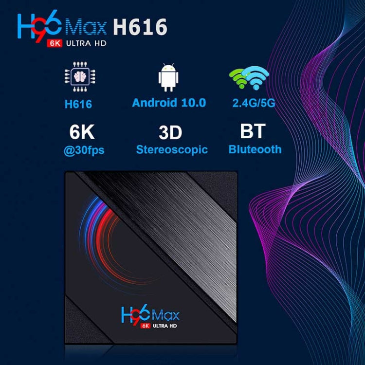 H96 Max 6K Ultra HD Smart TV Box with Remote Controller, Android 10.0, Allwinner H616 Quad Core ARM Cortex-A53, 4GB+64GB, Support TF Card / USBx2 / AV / HDMI / WIFI, EU Plug - Allwinner H6 by PMC Jewellery | Online Shopping South Africa | PMC Jewellery | Buy Now Pay Later Mobicred