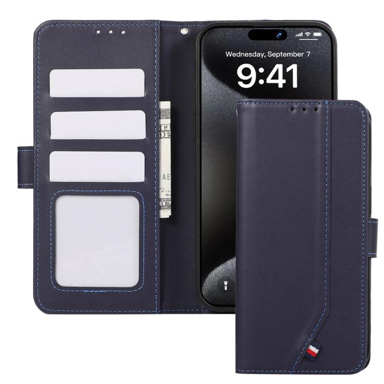 For iPhone 17 ABEEL Delicate Texture Splicing RFID Leather Phone Case(Blue) - free shipping - PMc TechLife - Order now!