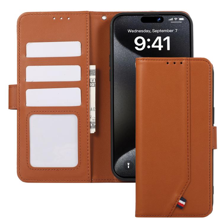 For iPhone 17 ABEEL Delicate Texture Splicing RFID Leather Phone Case(Brown) - free shipping - PMc TechLife - Order now!