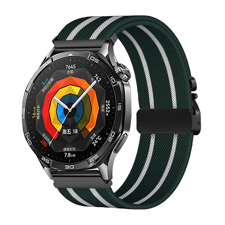 22mm Parachute Buckle Stripe Nylon Elastic Braided Watch Band(Dark Green White) - free shipping - PMc TechLife - Order now!