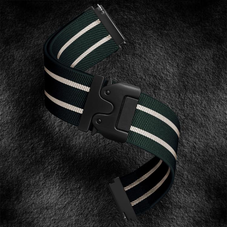 22mm Parachute Buckle Stripe Nylon Elastic Braided Watch Band(Dark Green White) - free shipping - PMc TechLife - Order now!