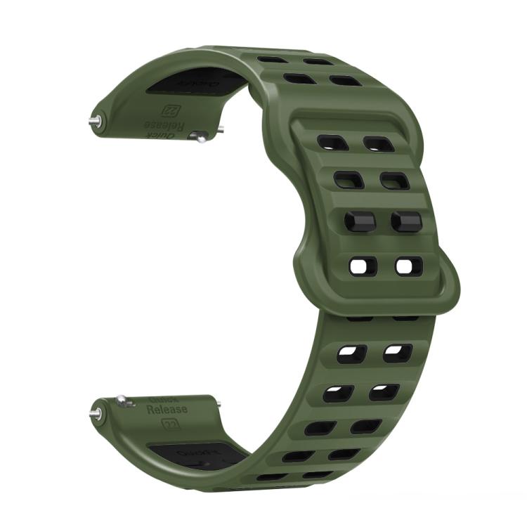 22mm Double-row Hole Studded Buckle Silicone Watch Band(Army Green Black) - free shipping - PMc TechLife - Order now!