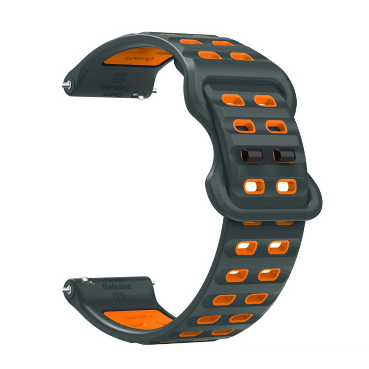22mm Double-row Hole Studded Buckle Silicone Watch Band(Charcoal Grey Orange) - free shipping - PMc TechLife - Order now!