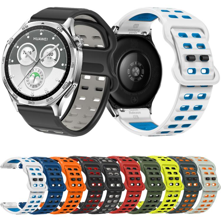22mm Double-row Hole Studded Buckle Silicone Watch Band(Fog Grey Orange) - free shipping - PMc TechLife - Order now!