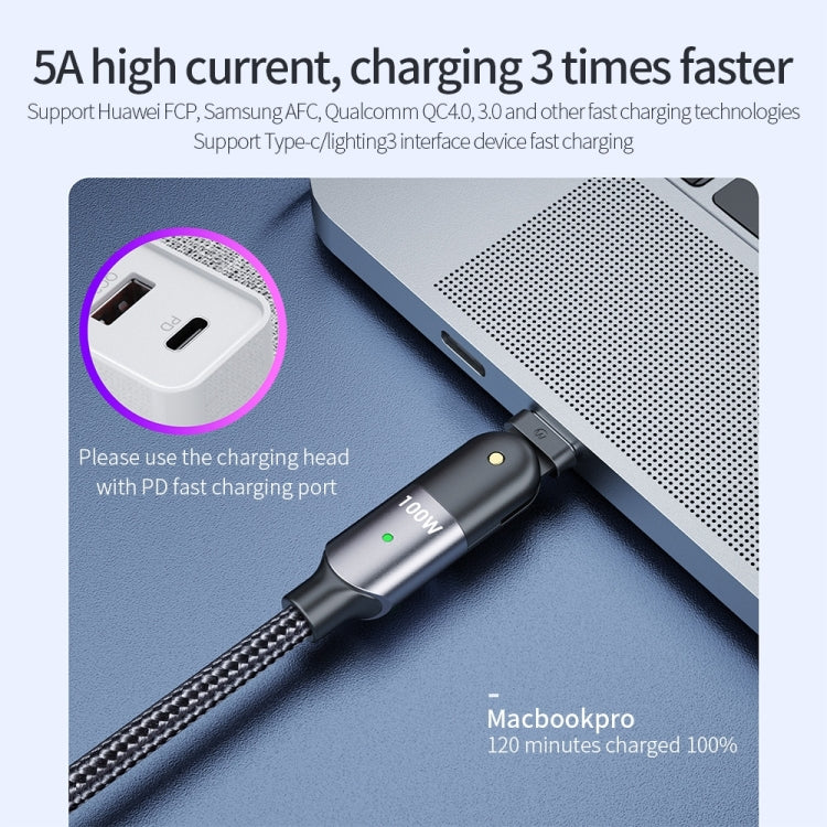 FXCTL-WY0G 100W 5A USB-C / Type-C to Type-C 180 Degree Rotating Elbow Fast Charging Cable, Length:1.2m(Grey) - USB-C & Type-C Cable by PMC Jewellery | Online Shopping South Africa | PMC Jewellery | Buy Now Pay Later Mobicred