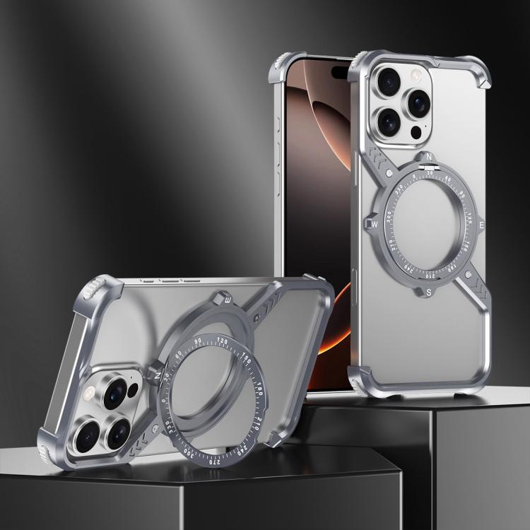 For iPhone 16 Pro Max S Shaped 360 Holder Airbag Frameless MagSafe Metal Phone Case(Space Gray) - free shipping - PMC TechLife - Order now!