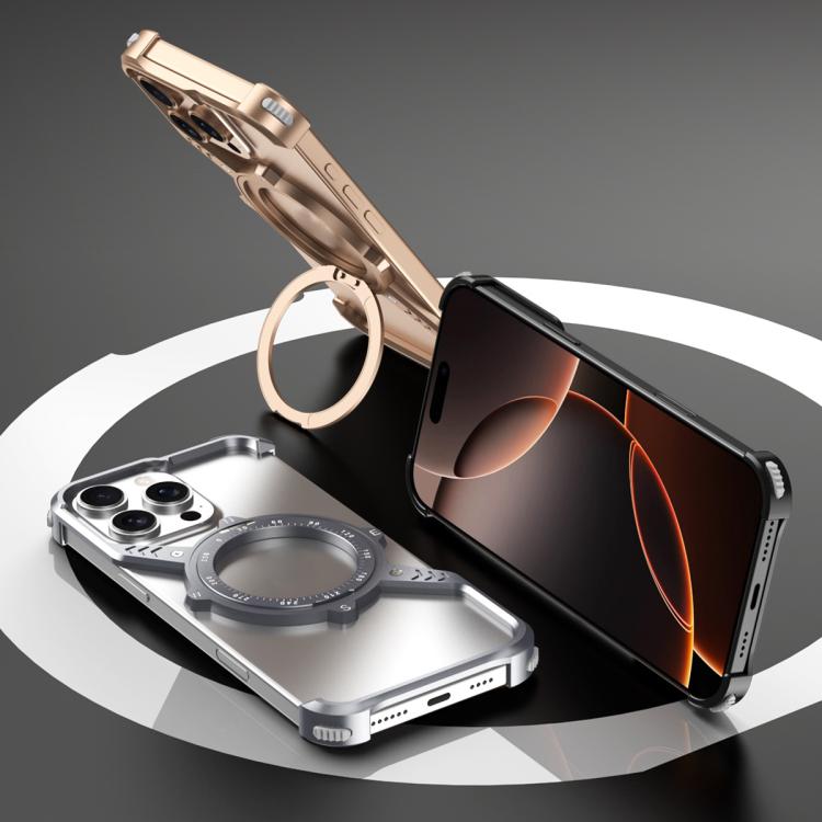 For iPhone 16 Pro Max S Shaped 360 Holder Airbag Frameless MagSafe Metal Phone Case(Space Gray) - free shipping - PMC TechLife - Order now!
