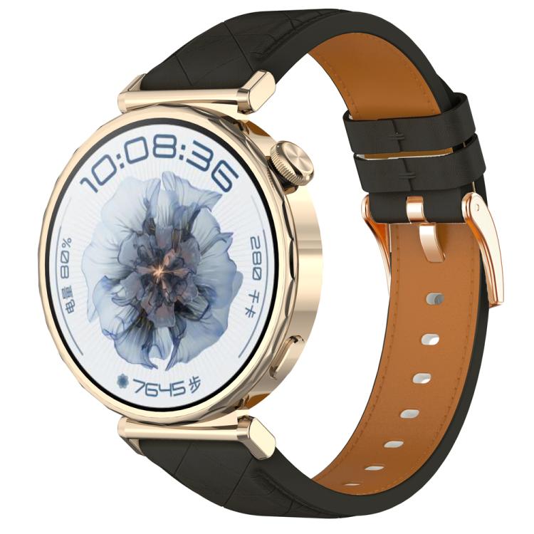 20mm Square Leather Rose Gold Buckle Watch Band(Black) - free shipping - PMc TechLife - Order now!
