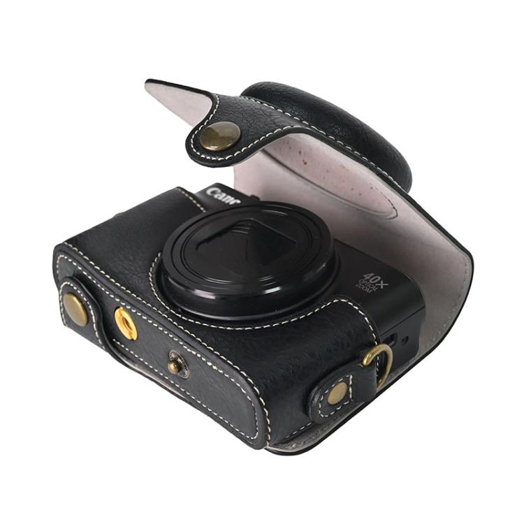 For Canon PowerShot SX740 HS Retro Litchi Texture Leather Full Body Camera Case Bag with Strap(Black) - free shipping - PMC TechLife - Order now!