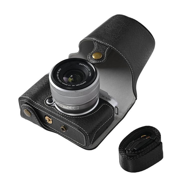 For FUJIFILM X-M5 Retro Litchi Texture Leather Full Body Camera Case Bag with Strap(Black) - free shipping - PMC TechLife - Order now!