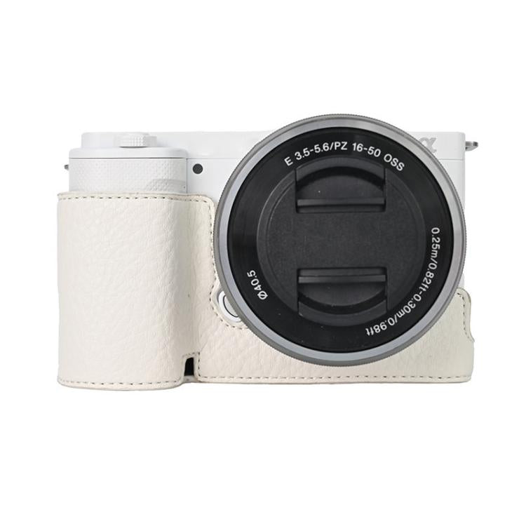 For Sony ZV-E10 Litchi Texture PU Leather Camera Half Case Base(White) - free shipping - PMC TechLife - Order now!