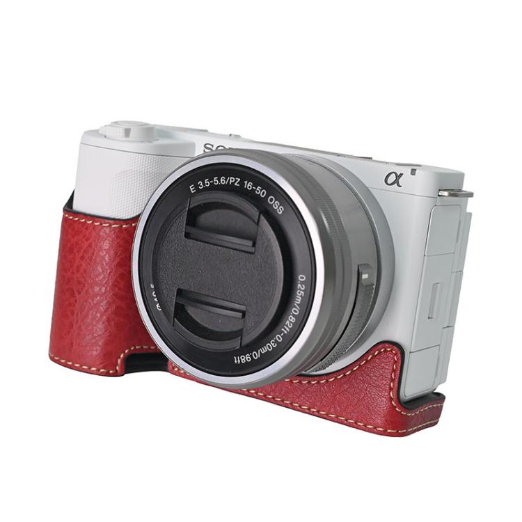 For Sony Alpha ZV-E10 II / ZV-E10M2 Litchi Texture PU Leather Camera Half Case Base(Wine Red) - free shipping - PMC TechLife - Order now!