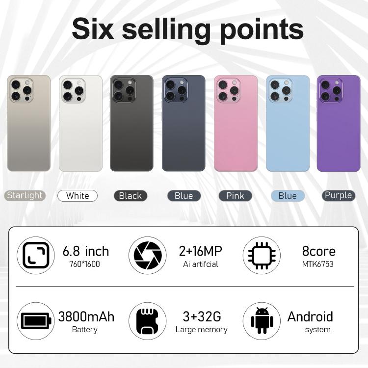 I16 Pro Max / VD1, 3GB+32GB, 6.8 inch Android 10 MTK6753 Octa Core, Network: 4G, Dual SIM, Plug:EU Plug(Black) - free shipping - PMc TechLife - Order now!