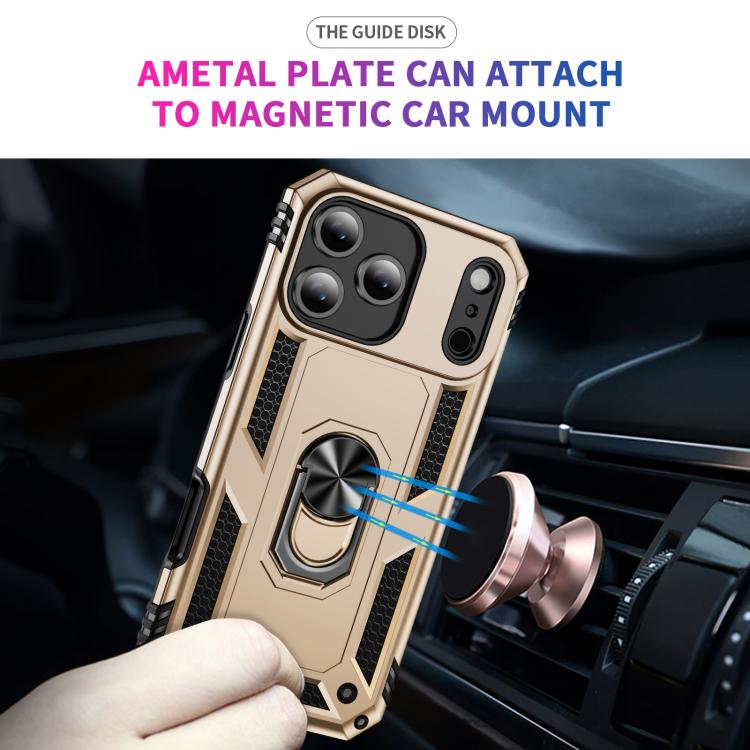 For iPhone 17 Pro Shockproof TPU Hybrid PC Phone Case with Holder(Gold) - free shipping - PMc TechLife - Order now!