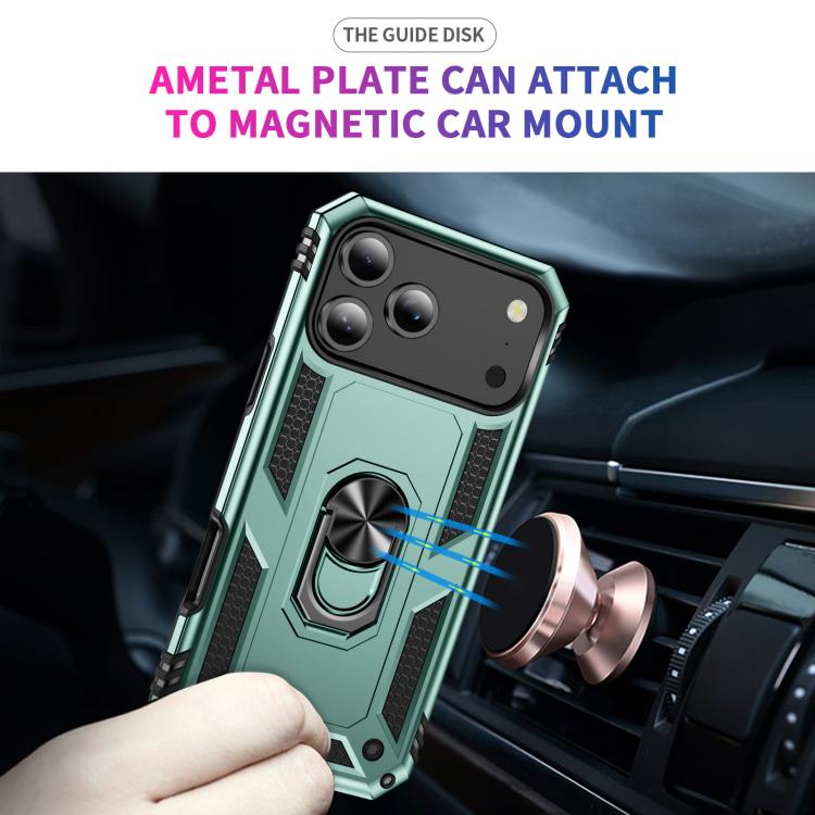 For iPhone 17 Pro Max Shockproof TPU Hybrid PC Phone Case with Holder(Dark Green) - free shipping - PMc TechLife - Order now!