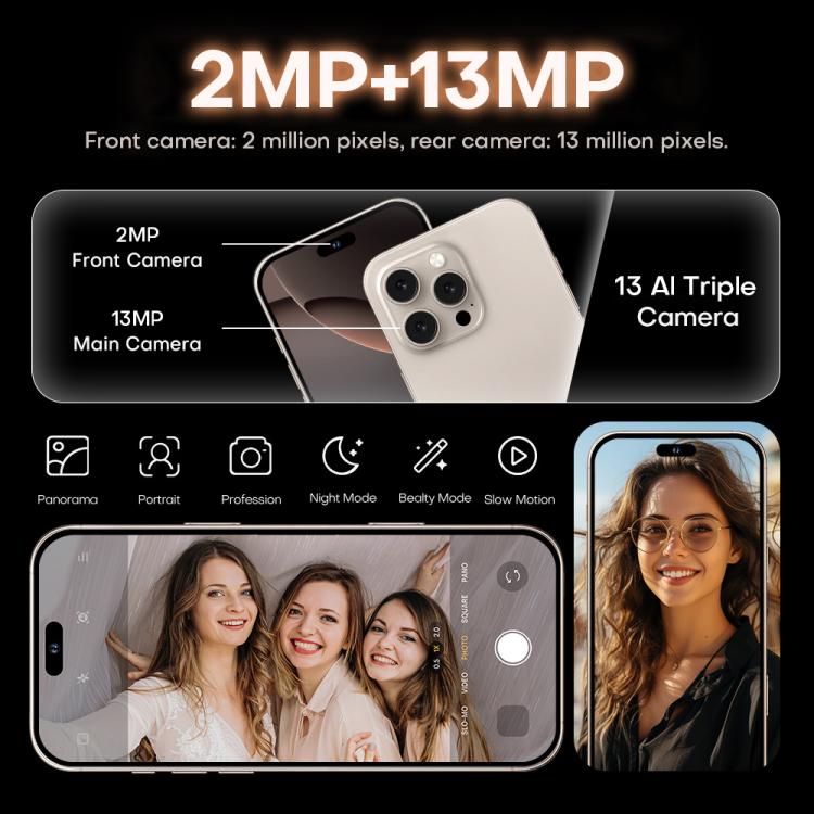 I16 Pro Max / PDQ6, 4GB+64GB, 6.58 inch Android 10 MTK6739 Quad Core, Network: 4G, Dual SIM, Plug:US Plug(Gold) - free shipping - PMc TechLife - Order now!
