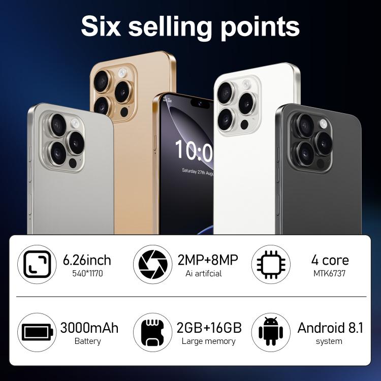 I16 Pro Max / ZPT93, 2GB+16GB, 6.26 inch Android 8.1 MTK6737 Quad Core, Network: 4G, Dual SIM, Plug:US Plug(Gold) - free shipping - PMc TechLife - Order now!