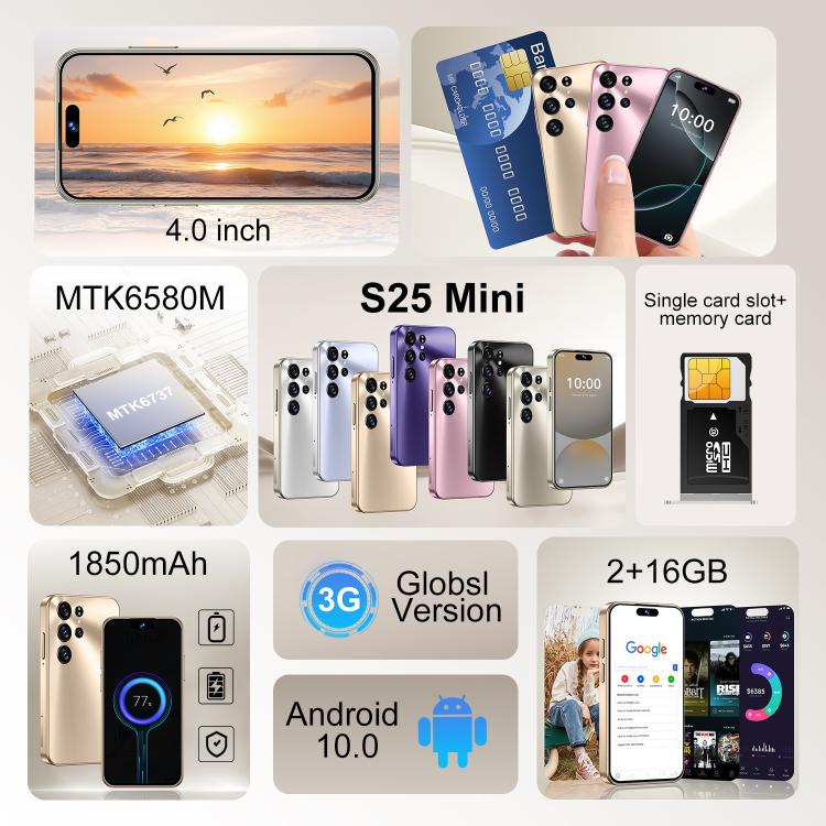 S25 Mini / ZKM10, 2GB+16GB, 4.0 inch Android 10 MTK6580M Quad Core, Network: 3G, Dual SIM(Blue) - free shipping - PMc TechLife - Order now!