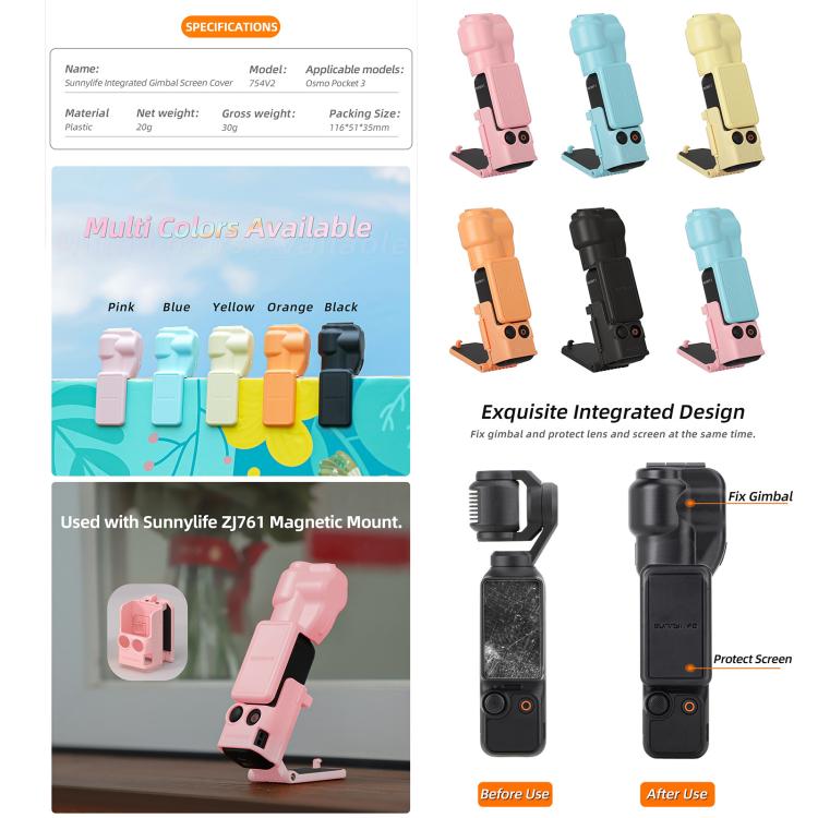 For DJI OSMO Pocket 3 Sunnylife Colorful Gimbal Cover Camera Protector Screen Protective Case(Black) - free shipping - PMC TechLife - Order now!