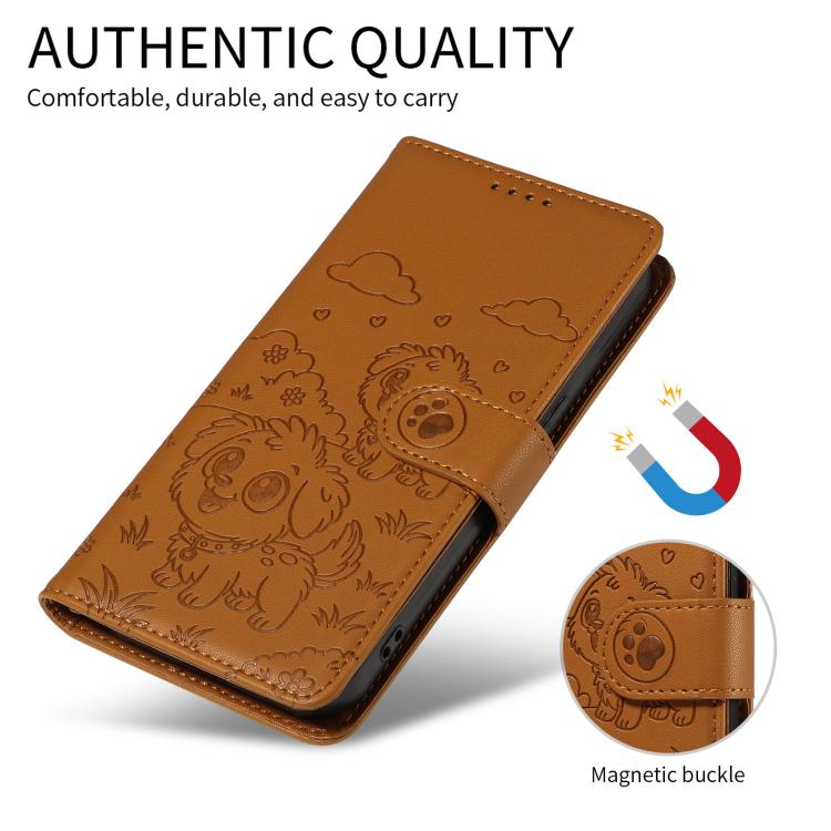 For Motorola Edge 50 Neo 5G Embossed Heart Dog RFID Blocking Wallet Leather Phone Case(Brown) - free shipping - PMC TechLife - Order now!