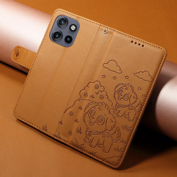 For Motorola Edge 50 Neo 5G Embossed Heart Dog RFID Blocking Wallet Leather Phone Case(Brown) - free shipping - PMC TechLife - Order now!