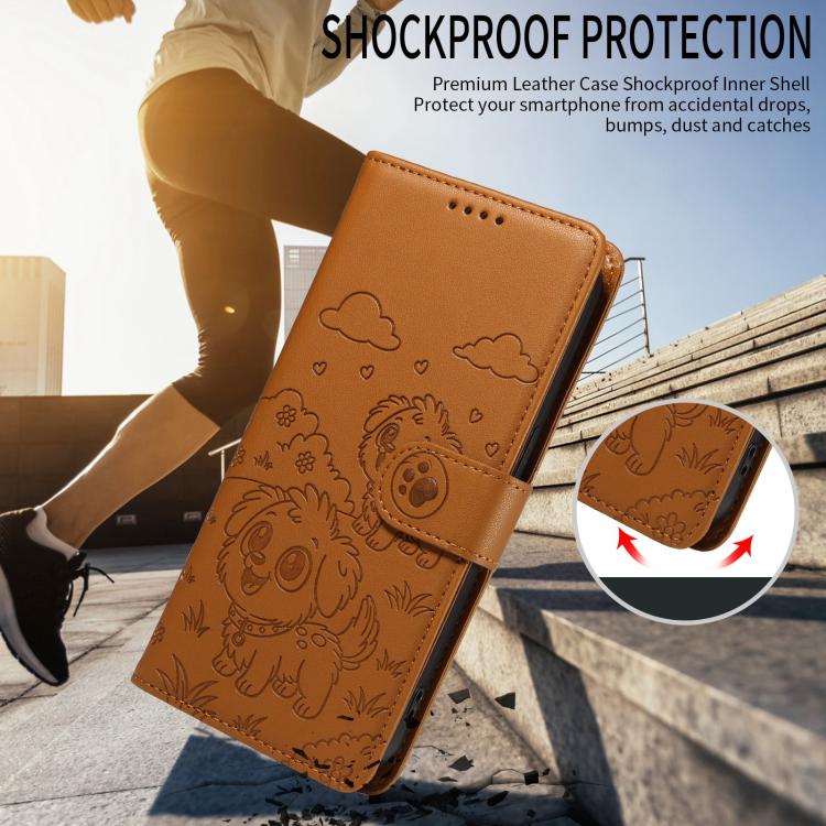 For Motorola Moto G75 5G Embossed Heart Dog RFID Blocking Wallet Leather Phone Case(Brown) - free shipping - PMC TechLife - Order now!