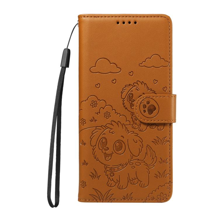 For Motorola Moto G85 5G Embossed Heart Dog RFID Blocking Wallet Leather Phone Case(Brown) - free shipping - PMC TechLife - Order now!