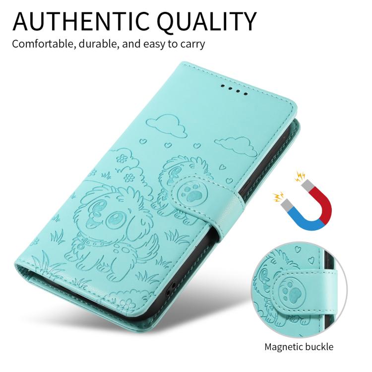 For Motorola Moto G86 5G Embossed Heart Dog RFID Blocking Wallet Leather Phone Case(Green) - free shipping - PMC TechLife - Order now!