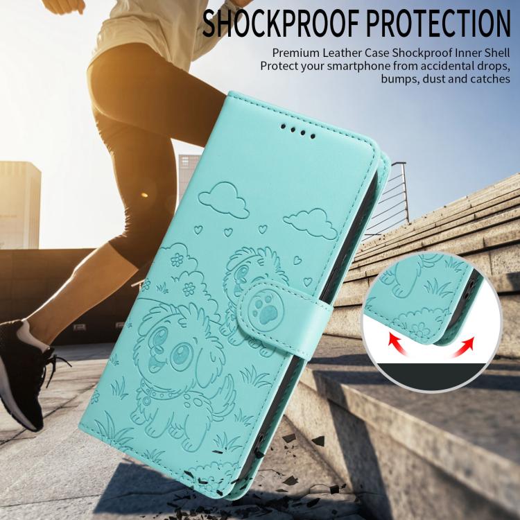 For Motorola Moto G86 5G Embossed Heart Dog RFID Blocking Wallet Leather Phone Case(Green) - free shipping - PMC TechLife - Order now!