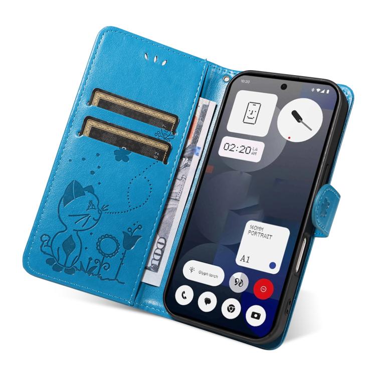 For Nothing Phone 3A Cat and Bee Embossed Flip Leather Phone Case(Blue) - free shipping - PMC TechLife - Order now!