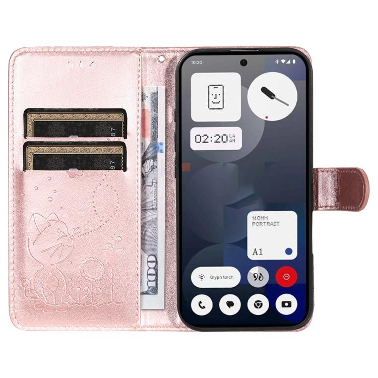 For Nothing Phone 3A Cat and Bee Embossed Flip Leather Phone Case(Rose Gold) - free shipping - PMC TechLife - Order now!