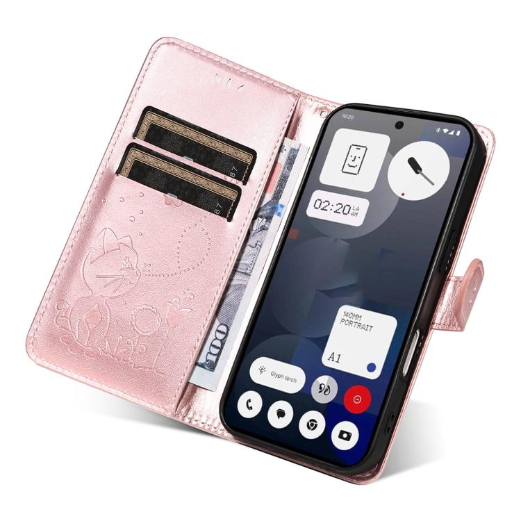 For Nothing Phone 3A Cat and Bee Embossed Flip Leather Phone Case(Rose Gold) - free shipping - PMC TechLife - Order now!