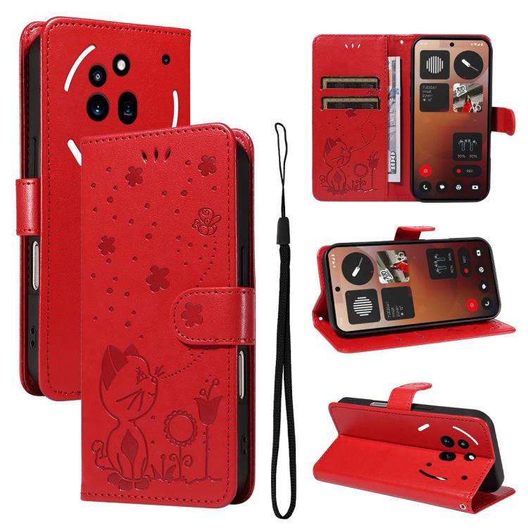 For Nothing Phone 3A Pro Cat and Bee Embossed Flip Leather Phone Case(Red) - free shipping - PMC TechLife - Order now!