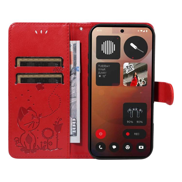 For Nothing Phone 3A Pro Cat and Bee Embossed Flip Leather Phone Case(Red) - free shipping - PMC TechLife - Order now!