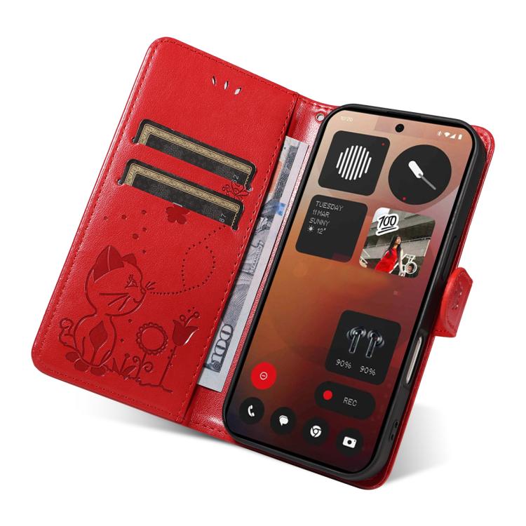 For Nothing Phone 3A Pro Cat and Bee Embossed Flip Leather Phone Case(Red) - free shipping - PMC TechLife - Order now!