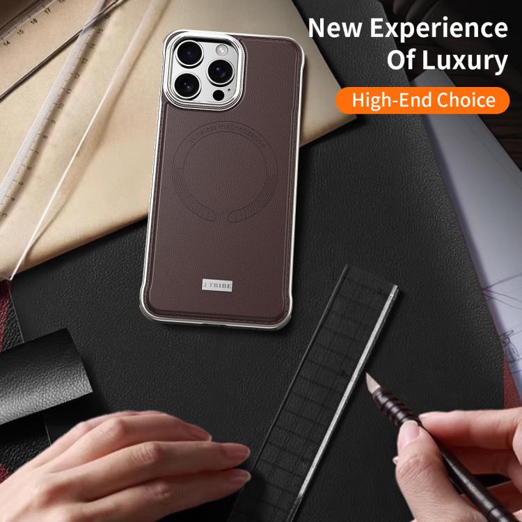 For iPhone 15 Pro J TRIBE Metal Frameless Plain Leather MagSafe Phone Case(Black) - free shipping - PMC TechLife - Order now!
