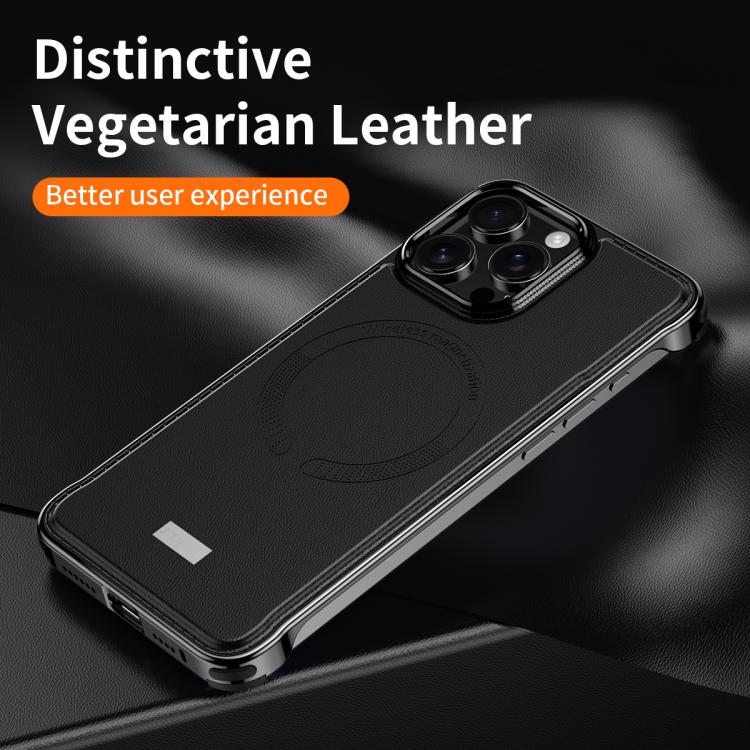 For iPhone 15 Pro J TRIBE Metal Frameless Plain Leather MagSafe Phone Case(Black) - free shipping - PMC TechLife - Order now!