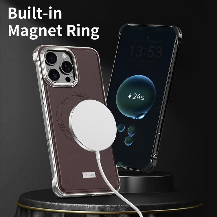 For iPhone 15 Pro J TRIBE Metal Frameless Plain Leather MagSafe Phone Case(Brown) - free shipping - PMC TechLife - Order now!