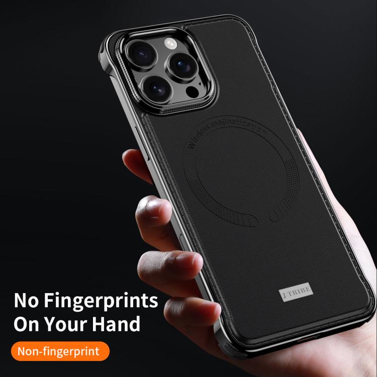 For iPhone 16 J TRIBE Metal Frameless Plain Leather MagSafe Phone Case(Black) - free shipping - PMC TechLife - Order now!