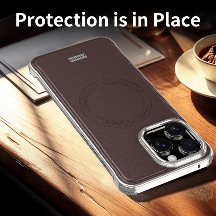 For iPhone 16 J TRIBE Metal Frameless Plain Leather MagSafe Phone Case(Black) - free shipping - PMC TechLife - Order now!