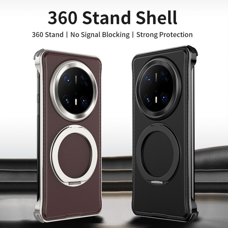 For Huawei Mate 60 Metal Frameless Plain Leather MagSafe Holder Phone Case(Brown) - free shipping - PMC TechLife - Order now!
