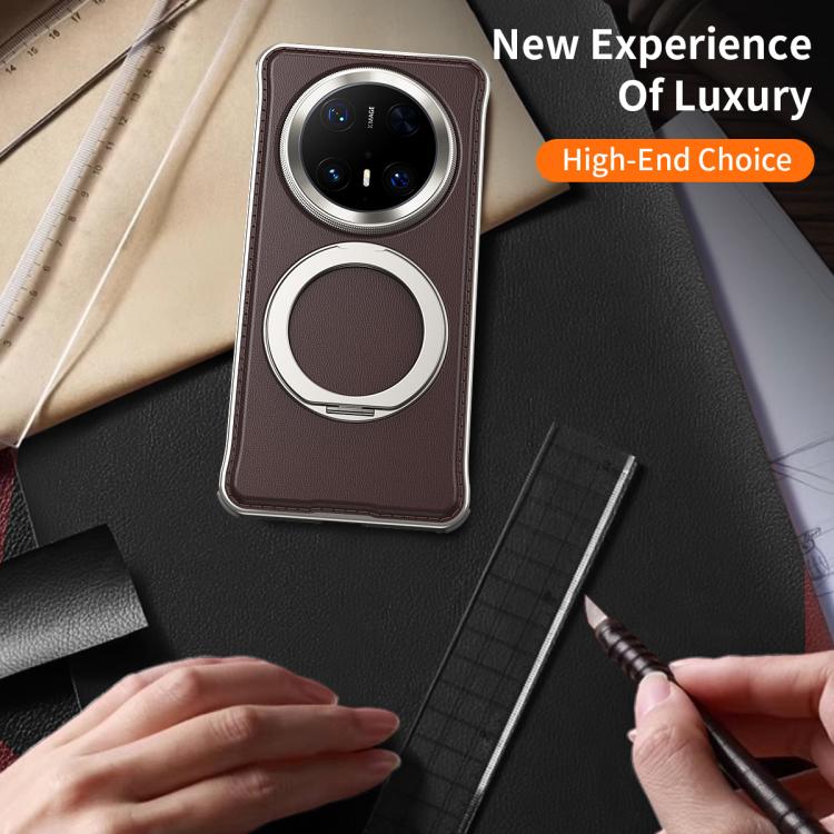 For Huawei Mate 60 Metal Frameless Plain Leather MagSafe Holder Phone Case(Brown) - free shipping - PMC TechLife - Order now!