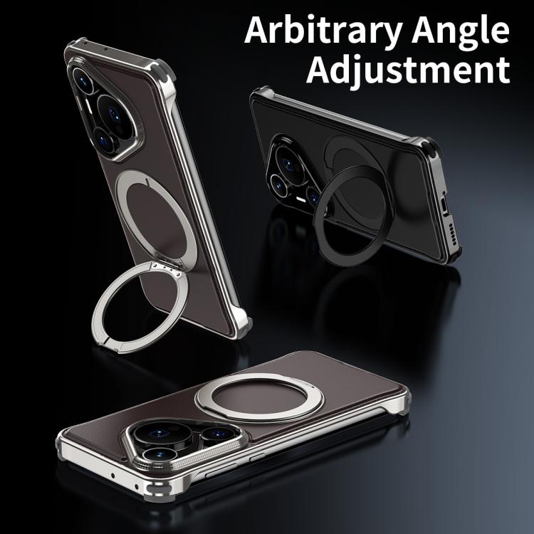 For Huawei Pura 70 Metal Frameless Plain Leather MagSafe Holder Phone Case(Black) - free shipping - PMC TechLife - Order now!